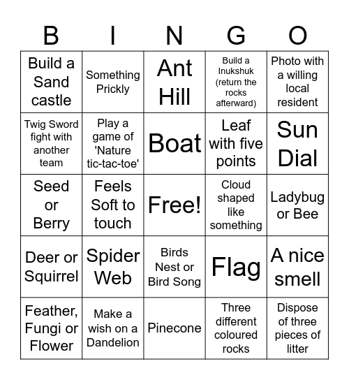 Nature Bingo Card