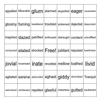 Emotions Thesaurus Bingo Card