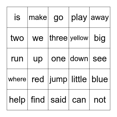 Dolch Words PP Bingo Card