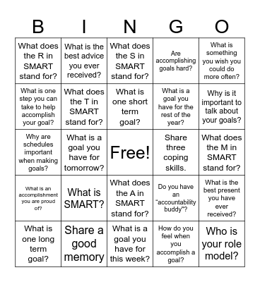 Goal Setting Bingo Card