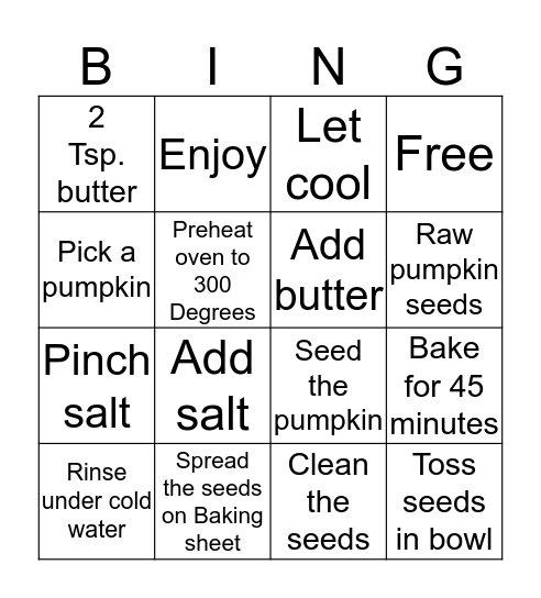 Pumpkin Seeds Bingo Card