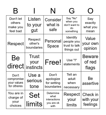 Healthy Boundaries Bingo Card