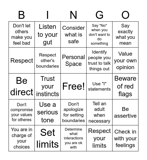 Healthy Boundaries Bingo Card