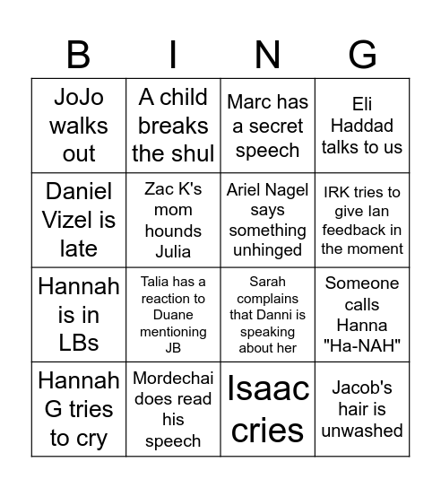 Shefa 2025 Graduation Bingo Card