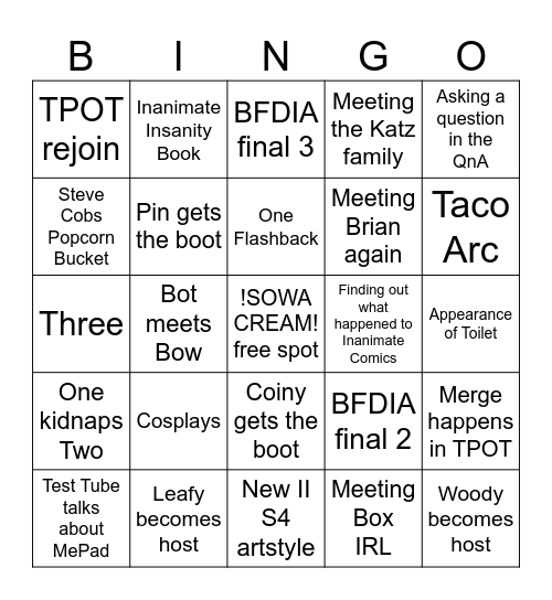 BFDI II Meetup BINGO Card