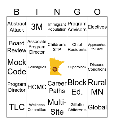 UMN Pediatrics Bingo Card