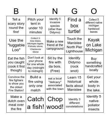 Bois Manistee Camping Weekend! Bingo Card