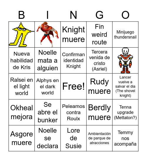 Deltarune Capitulo V Bingo Card