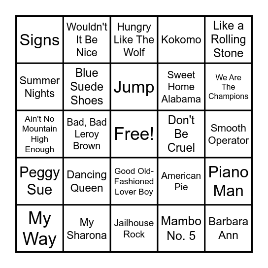 Music Bingo Card