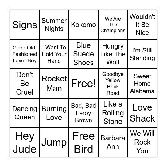Music Bingo Card