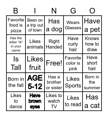 Getting To Know You! Bingo Card