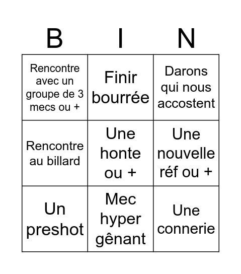 Bingo soirées à la Faute Bingo Card