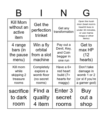 Isaac repentance bingo Card
