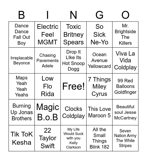 2000s BINGO Card