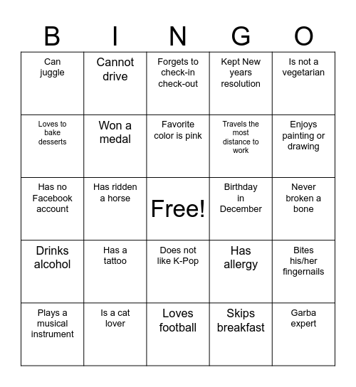 Set 2 Bingo Card