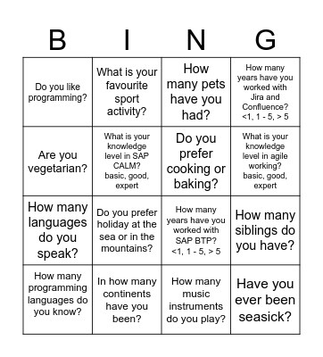 Find somebody else who has the same answer! Bingo Card