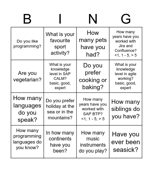 Find somebody else who has the same answer! Bingo Card
