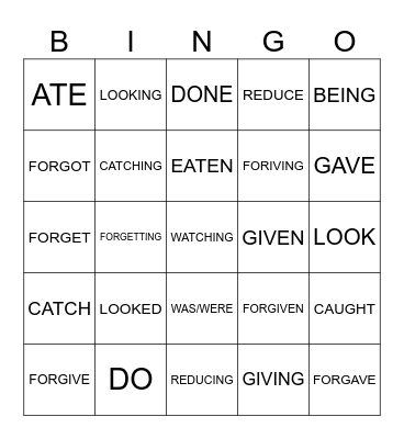 VERBS CONJUGATED Bingo Card