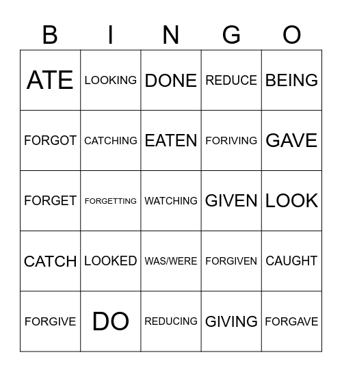 VERBS CONJUGATED Bingo Card