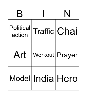 Vocabulary Bingo Card