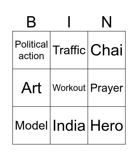Vocabulary Bingo Card