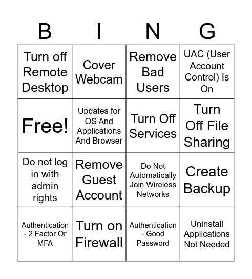 Social Engineering Bingo Card