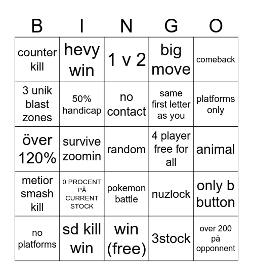 smash bingo Card