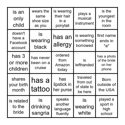 LOVE IN BLOOM: FIND THE GUEST BINGO Card