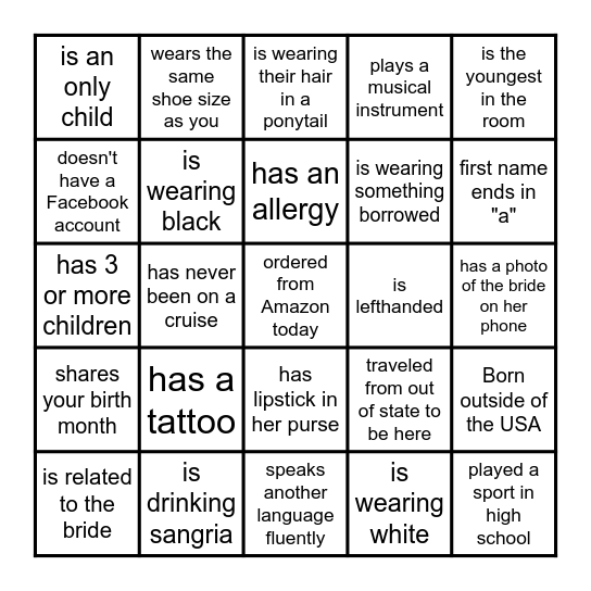 LOVE IN BLOOM: FIND THE GUEST BINGO Card