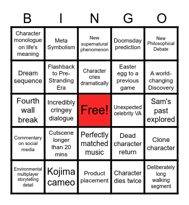 Death Stranding 2 Bingo Card