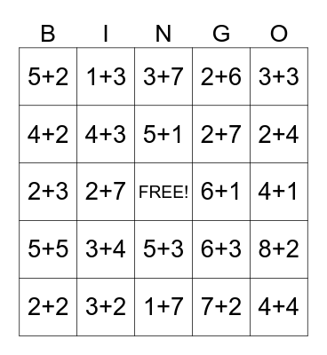 1st Grade Addition Bingo Card