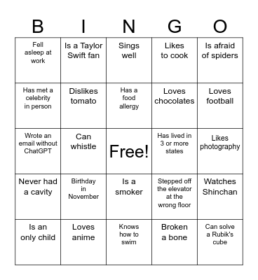 Set 4 Bingo Card