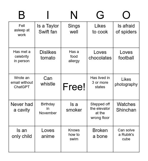 Set 4 Bingo Card