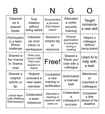 Recognition Bingo Card