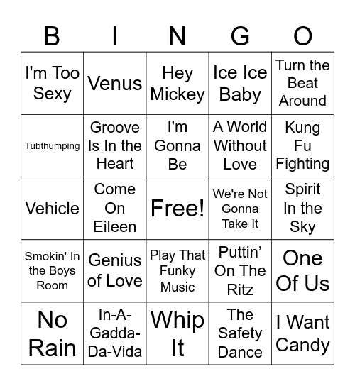 One Hit Wonders #1 Bingo Card