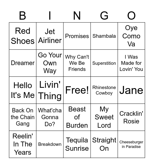 Songs of the 70's #2 Bingo Card
