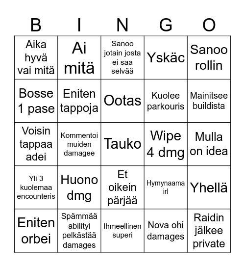 OANA RAID #2 Bingo Card