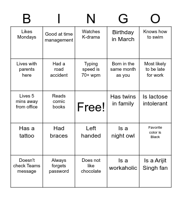 Set 5 Bingo Card
