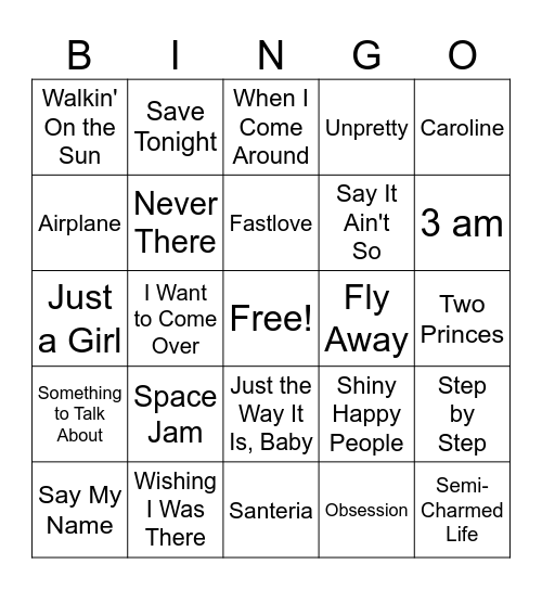 Songs of the 90's #2 Bingo Card