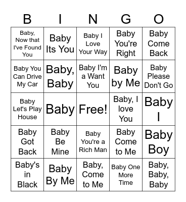 Baby Karaoke Bingo Card