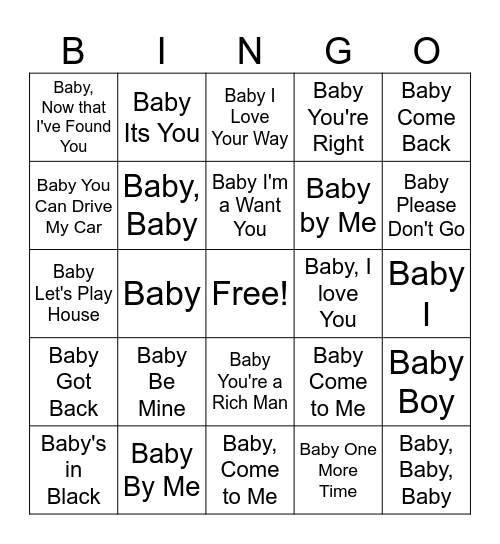 Baby Karaoke Bingo Card