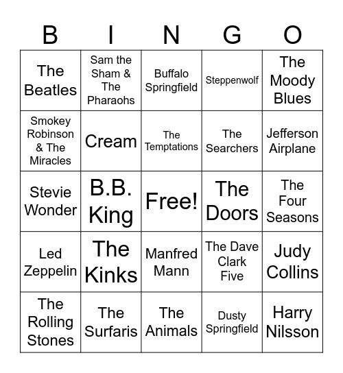 Who Dat?  1960's Bingo Card