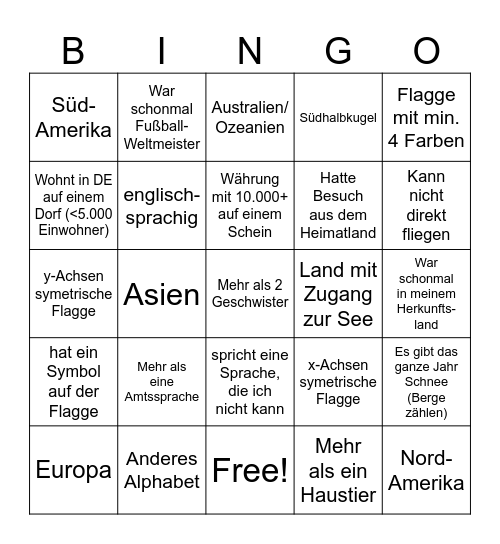 Internationales Wochenende Bingo Card