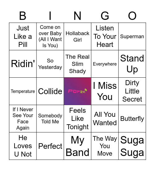 Pop 2K Bingo Card