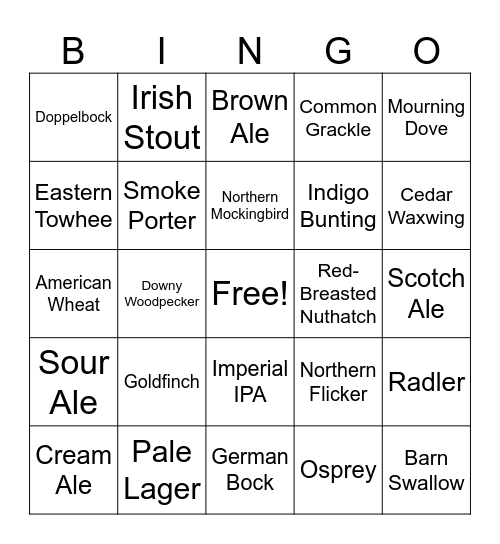 BIRDS AND BEER BINGO Card