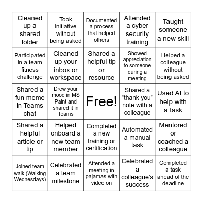 Recognition Bingo Card