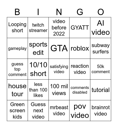 Untitled Bingo Card