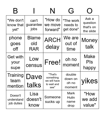 RAR All Staff Bingo Card