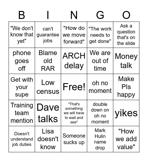 RAR All Staff Bingo Card