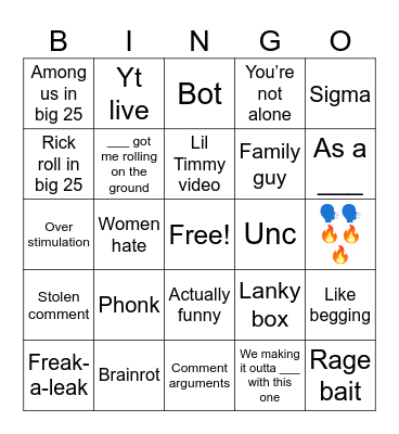 YT shorts Bingo Card
